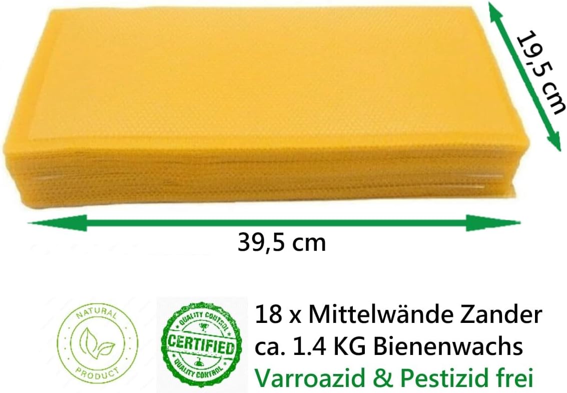 18 x 100% Pure Beeswax Plates (19.5 x 39.5 cm) 1.4 kg, Zander Centerwalls, Candle Making and DIY, 18 Natural Beeswax Plates