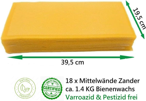 18 x 100% Pure Beeswax Plates (19.5 x 39.5 cm) 1.4 kg, Zander Centerwalls, Candle Making and DIY, 18 Natural Beeswax Plates