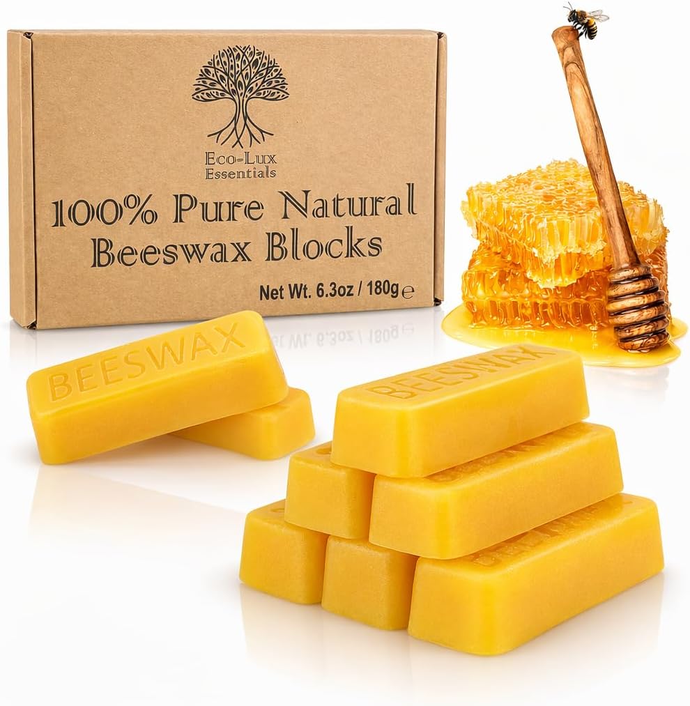 Eco Lux 100% Pure Natural Beeswax Blocks 180g (Pack of 8)
