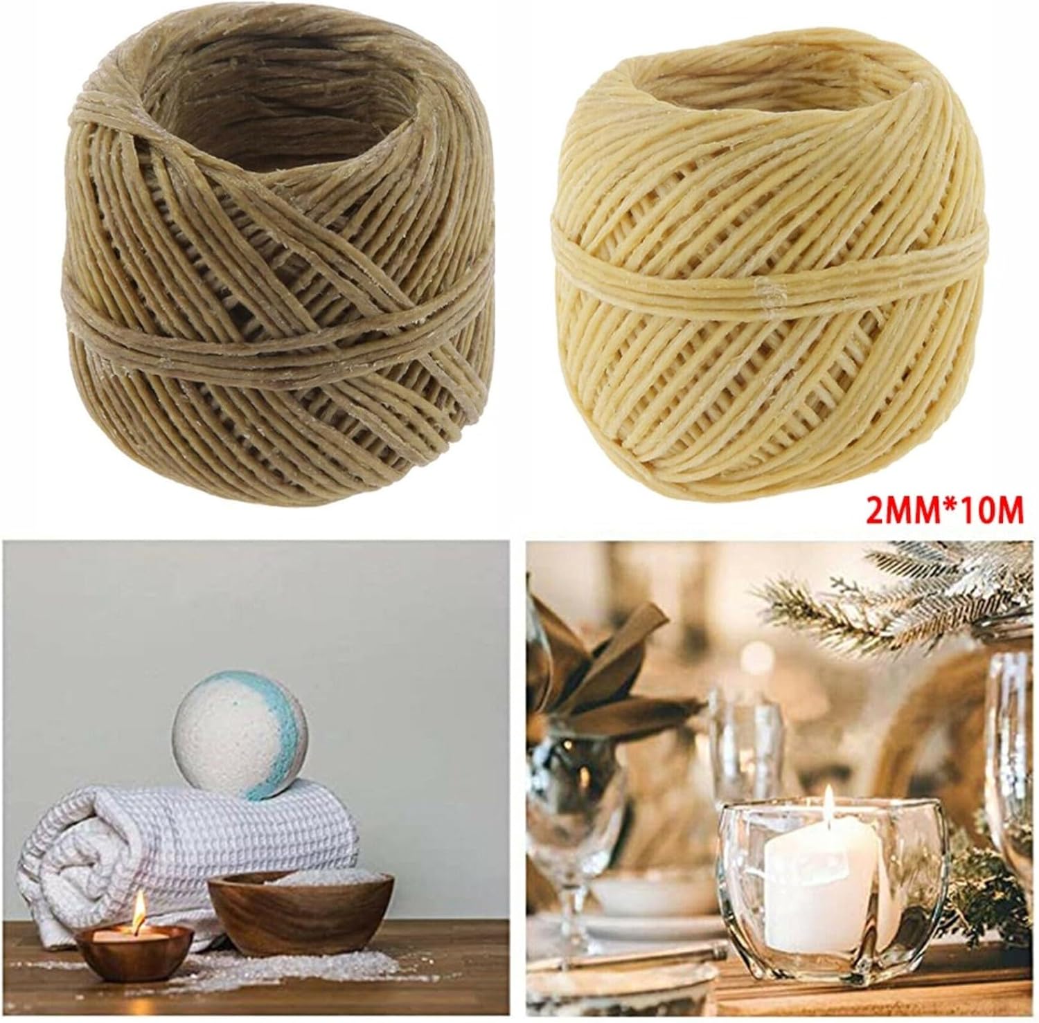 Hemp Wick Spool for Candle Making, Beeswax Wicks, Natural Organic Hemp Candles, No Cotton/No Lead Coating (Light Brown)