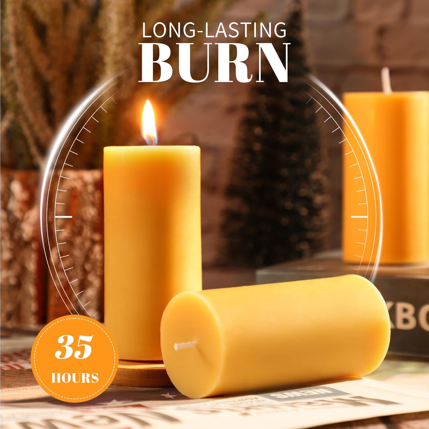 Organic Beeswax Candles 2" x 4", 100% Pure Beeswax - Natural Beeswax Pillar Candles 140 Hour Burning - Beeswax Pillar Candles - Beeswax Pillar Candles - Set of 4