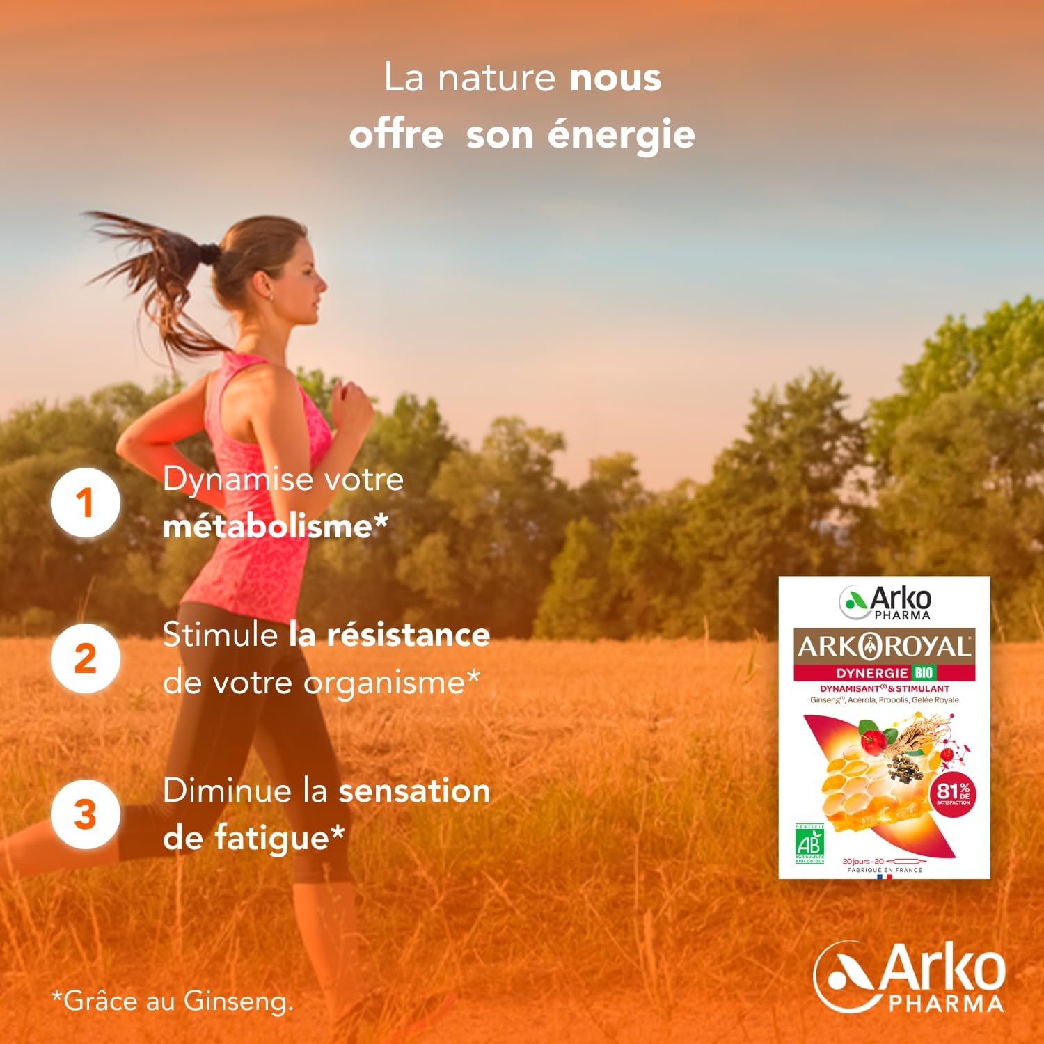 Arkopharma - Arkoroyal Organic Dynergie | Royal Jelly - Propolis - Food Supplement - Energy Booster - Immunity and Vitality - Ginseng - Acerola - Energizing and Stimulating | 20 Ampoules