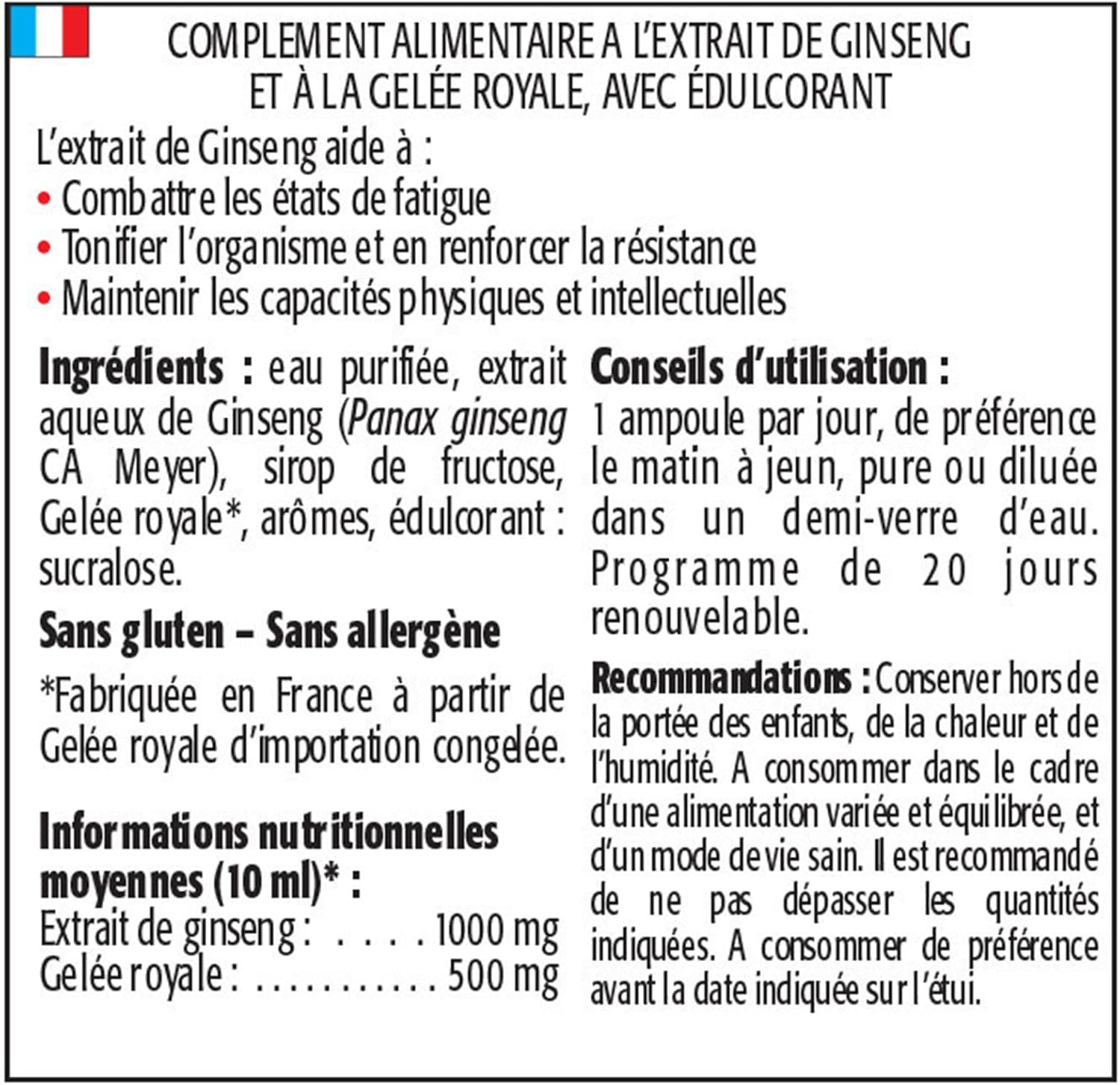 NUTRI EXPERT - Royal Jelly Ginseng - Promotes physical and intellectual tone - Supports resistance and vigour - Fights fatigue - Natural active ingredients - Vegan - Pack of 2 products