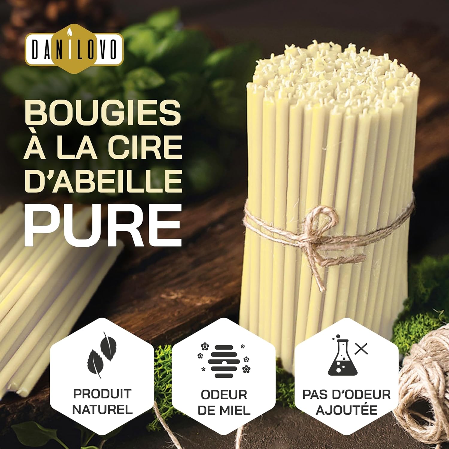 Danilovo Pure Beeswax Candles, Orthodox Natural Candles for Church Prayer, Rituals, Meditation, Birthday Cake Decoration, Pack of 50 (White)