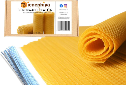 18 x 100% Pure Beeswax Plates (19.5 x 39.5 cm) 1.4 kg, Zander Centerwalls, Candle Making and DIY, 18 Natural Beeswax Plates