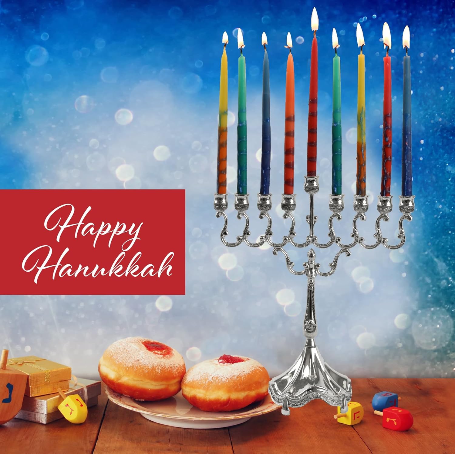 Ner Mitzvah Hanukkah Beeswax Candles - Standard Size Hanukkah Candle - Premium Organic Beeswax - 45 Hanukkah Candles per Box - Decorated